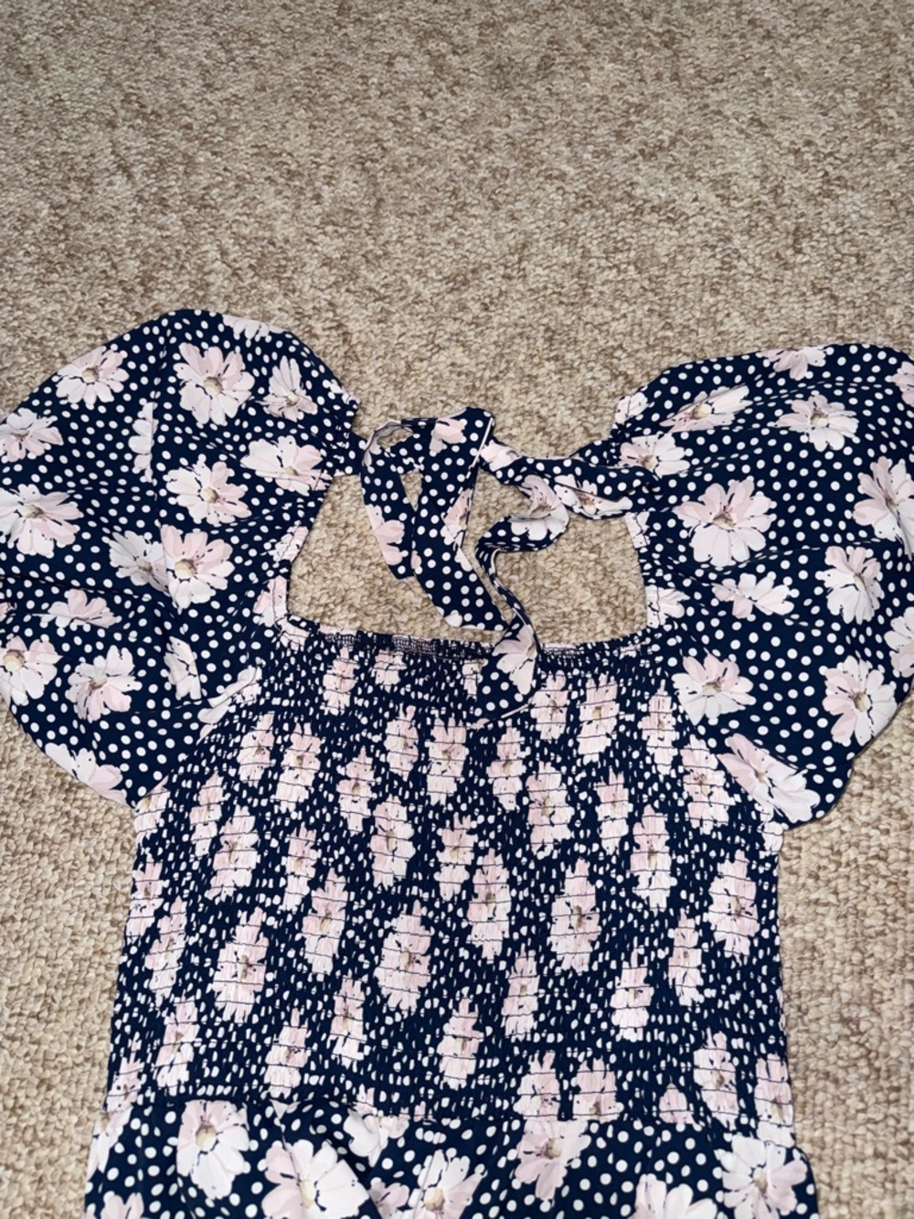 Navy Floral Smocked Jumpsuit - Picture 6 of 6